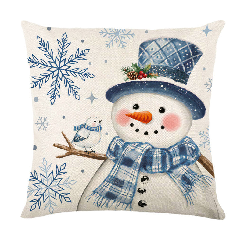 Square Cotton-Linen Winter Plaid Throw Pillow Cover with Snowflake Script