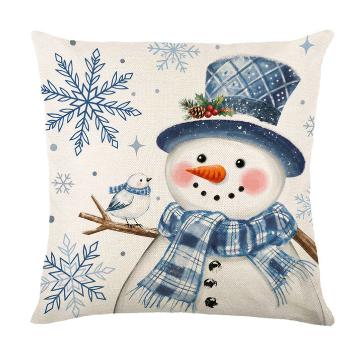 Square Cotton-Linen Winter Plaid Throw Pillow Cover with Snowflake Script