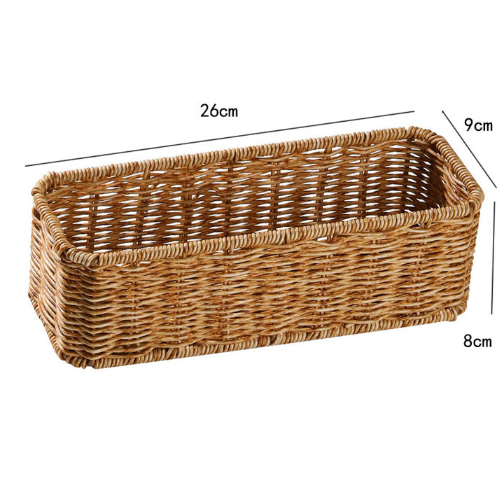 Handwoven Rectangular Storage Basket, 26 x 9 x 8 cm, Natural Material