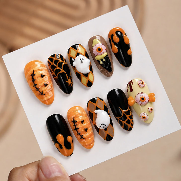 Creative nail art set with unique Halloween designs Bowlift