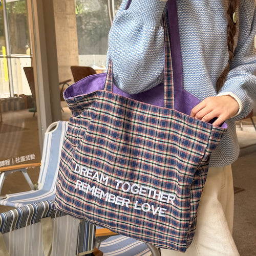 Plaid Patterned Tote Bag Bowlift