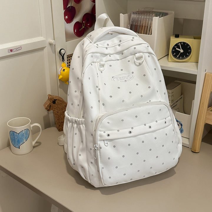 Polka Dot Print Backpack with Accessories Bowlift