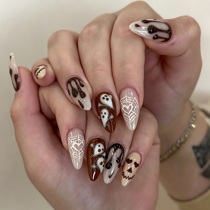 Theatrical Chocolate-Inspired Press-On Nail Art
