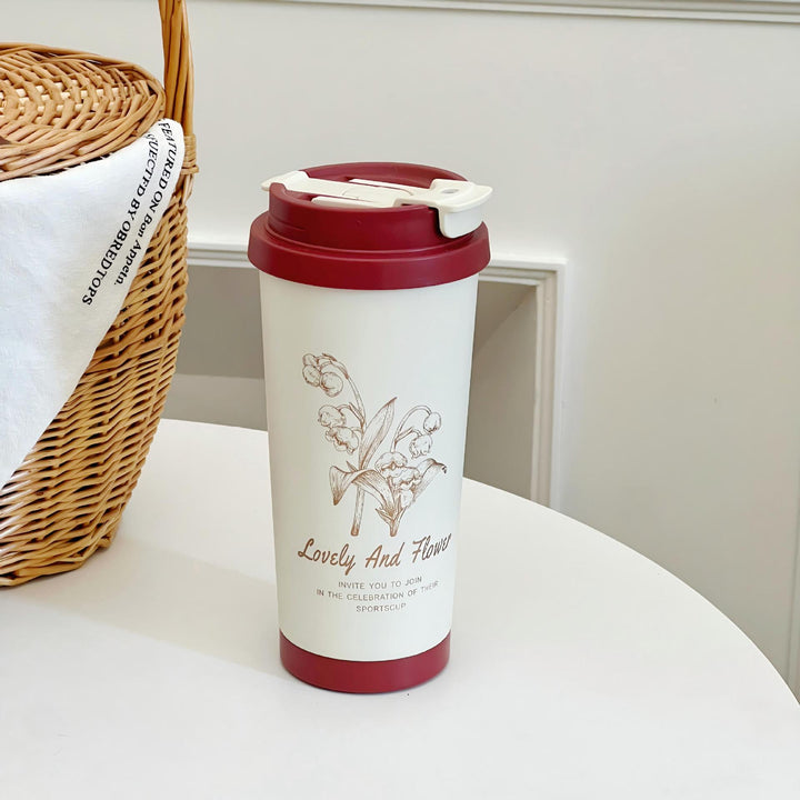 Women Travel Mug with Elegant Flower Illustration Bowlift