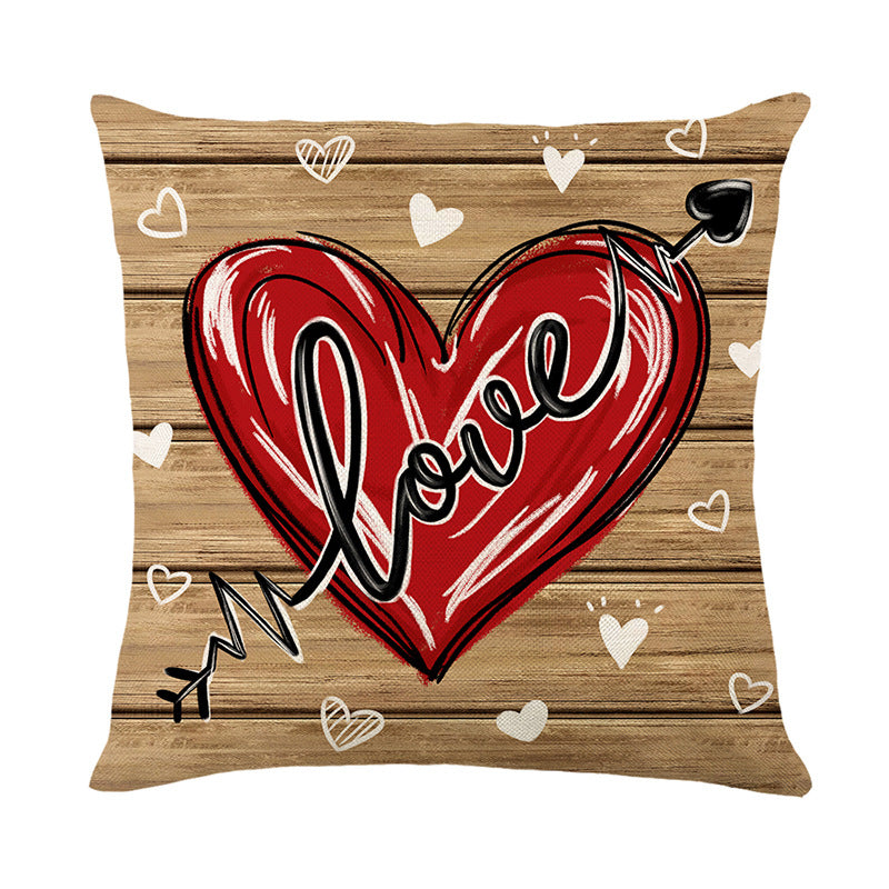 Decorative Square Throw Pillow Cover with Script 'Loved and Blessed' Print and Buffalo-Check Bow Accent