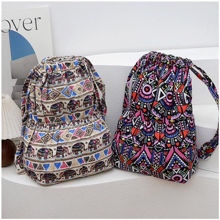 Drawstring Elephant Print Backpack Bowlift