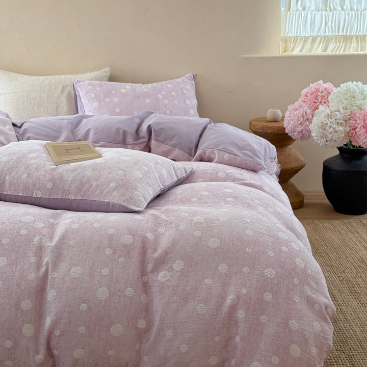 Textured Dot Cotton-Linen Duvet Cover Set with Quilted Finish
