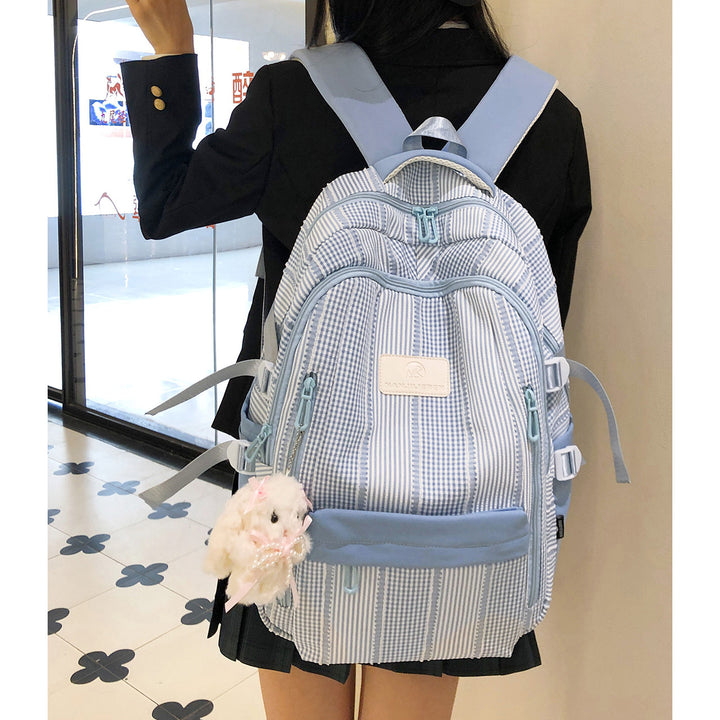 Striped Backpack with Keychain Charm Bowlift