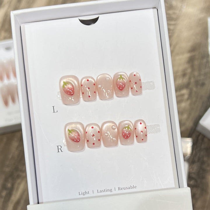 Strawberry Themed Press-On Nail Art