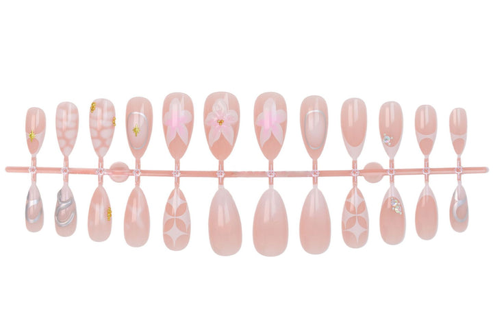 Acrylic nail set with romantic flowers and elegant design elements Bowlift