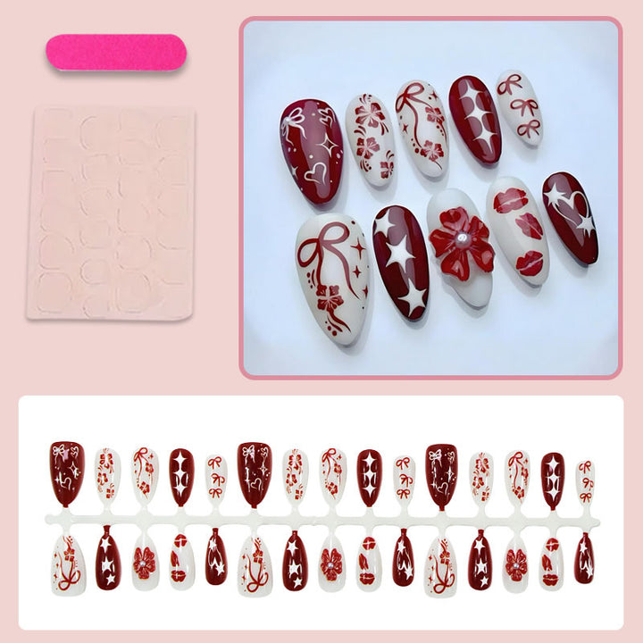 Artificial nail set with romantic heart and flower motifs Bowlift