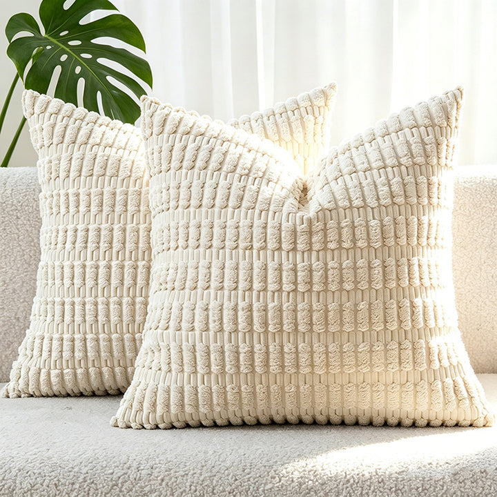 Ribbed Chenille Square Throw Pillow with Plush Tufted Texture Bowlift