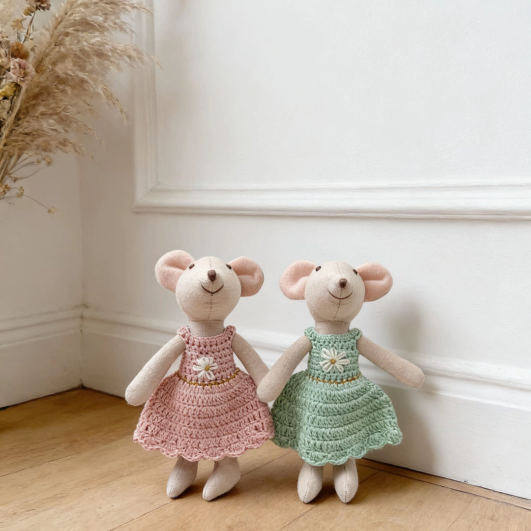 Handmade Organic Cotton Knit Mouse Plush Doll Set
