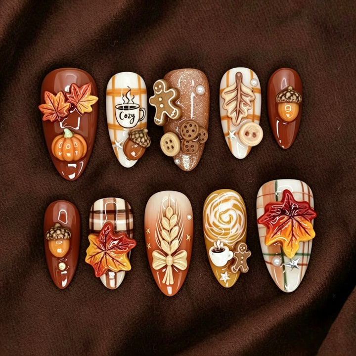 Seasonal Autumn-Themed Press-On Nail Set