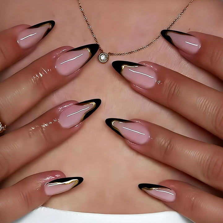 Acrylic nail set with elegant black-and-white lace accent Bowlift