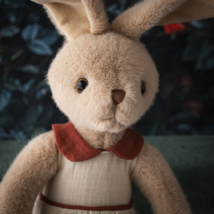 Plush Bunny Doll with Linen Outfit and Soft Fur