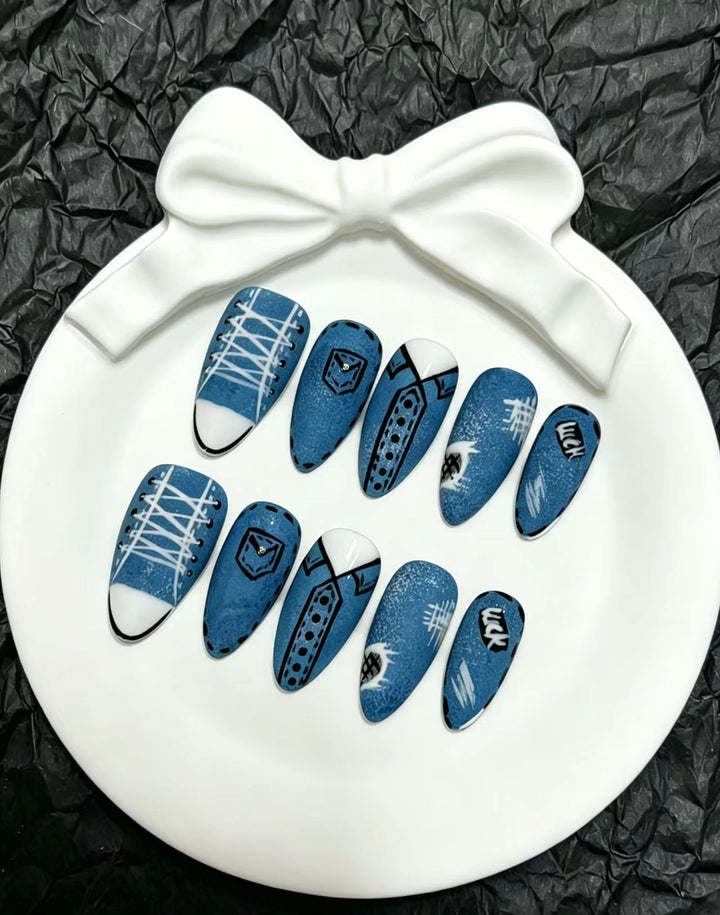 Denim-Inspired Artistic Press-On Nail Set