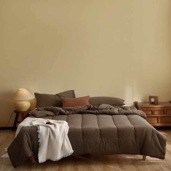 Quilted Washed-Linen Feel Reversible Comforter Set with Textured Channel Stitching