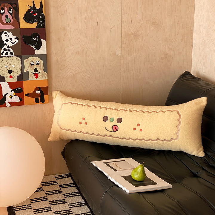 Oversized Plush Decorative Body Pillow with Embroidered Face and Appliqué Dots