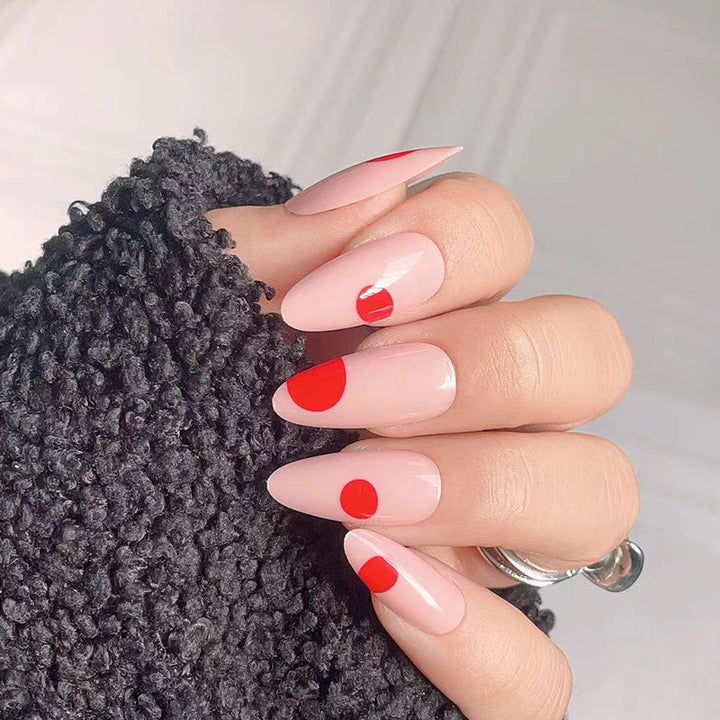 Artistic Pointed Press-On Nails with Red Dot Design Bowlift