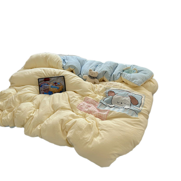 Plush Quilted Cartoon Puppy Duvet Comforter Set