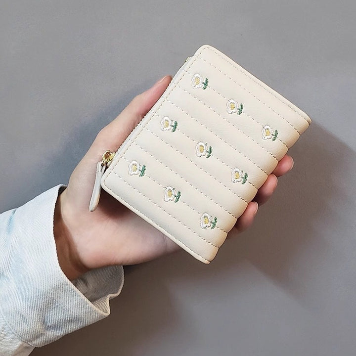 Floral Embroidered Zippered Wallet