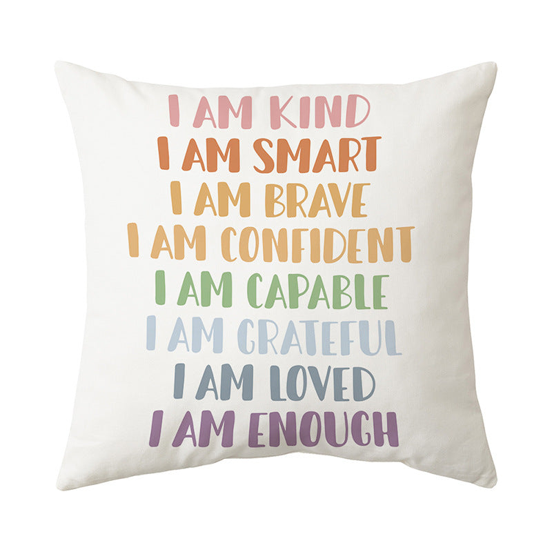 Inspirational Printed Cotton-Linen Square Throw Pillow Cover with Calming Tips