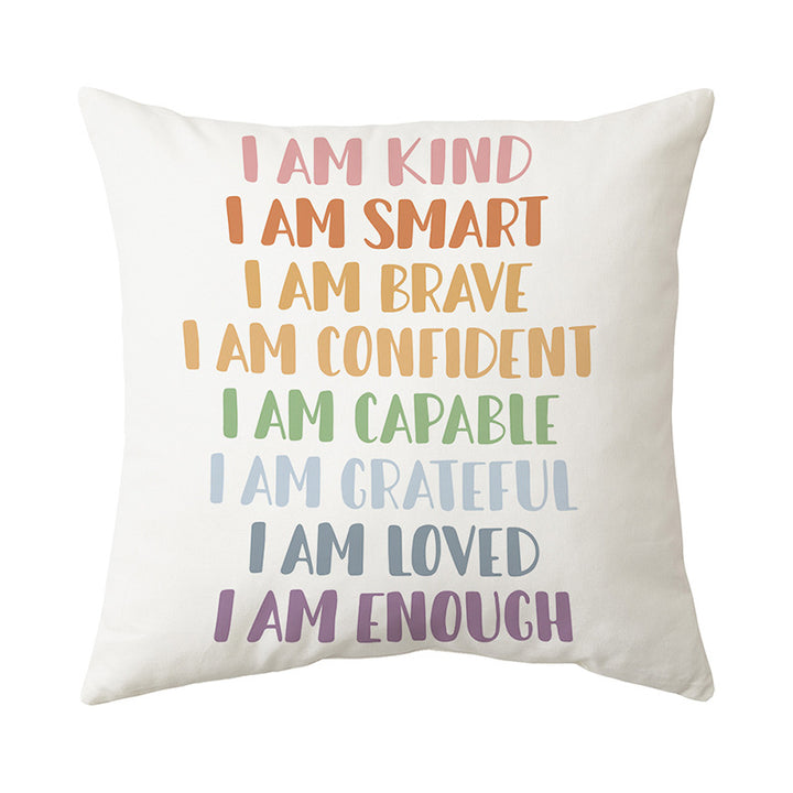 Inspirational Printed Cotton-Linen Square Throw Pillow Cover with Calming Tips
