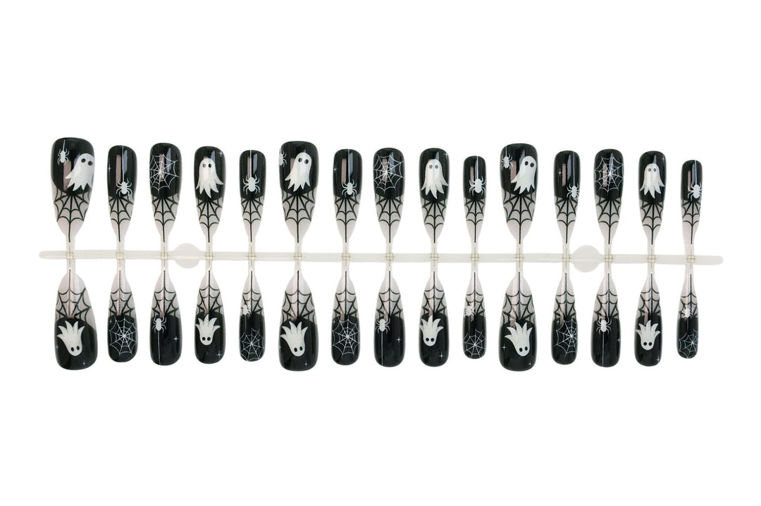 Halloween Artificial Nail Set with Ghost and Spider Web Design Bowlift
