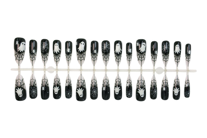 Halloween Artificial Nail Set with Ghost and Spider Web Design Bowlift
