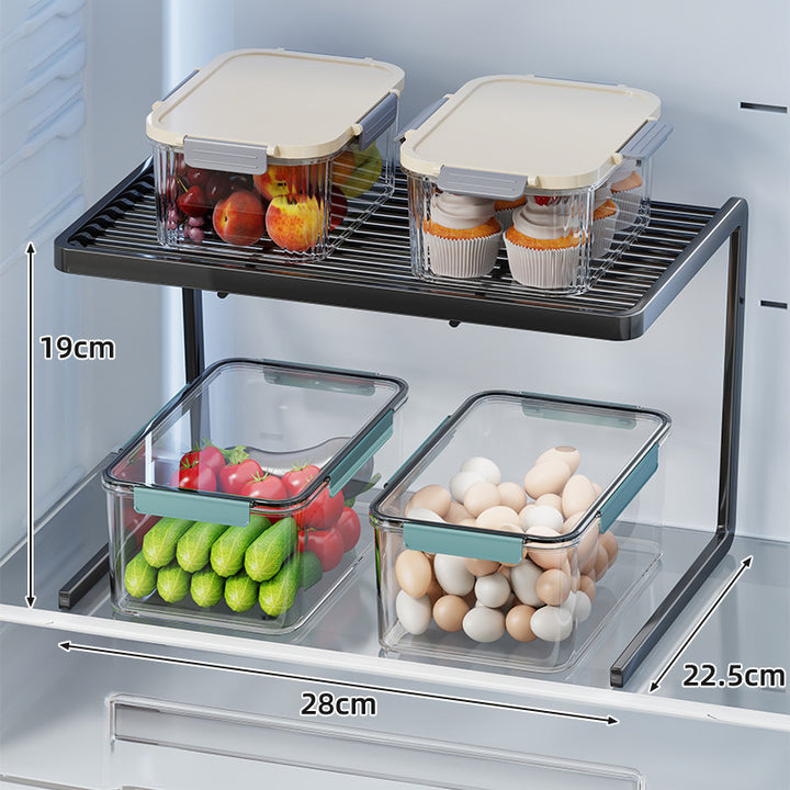 Two-Tier Adjustable Refrigerator Shelf Riser with Non-Slip Slatted Platform