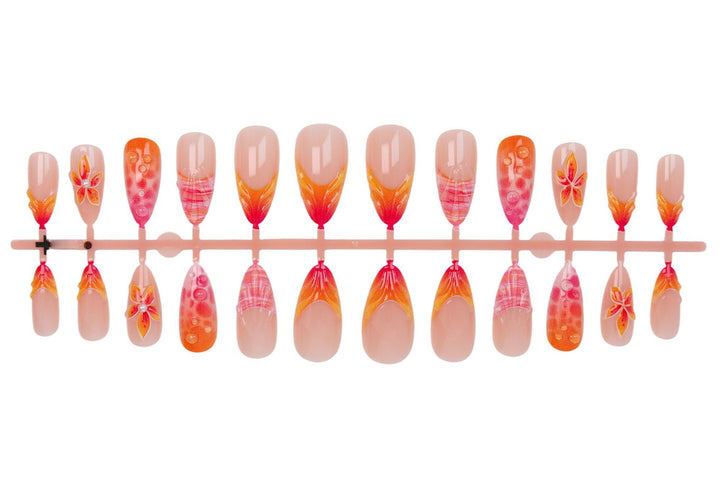 Acrylic Nail Set with Elegant Flower and Gradient Designs Bowlift