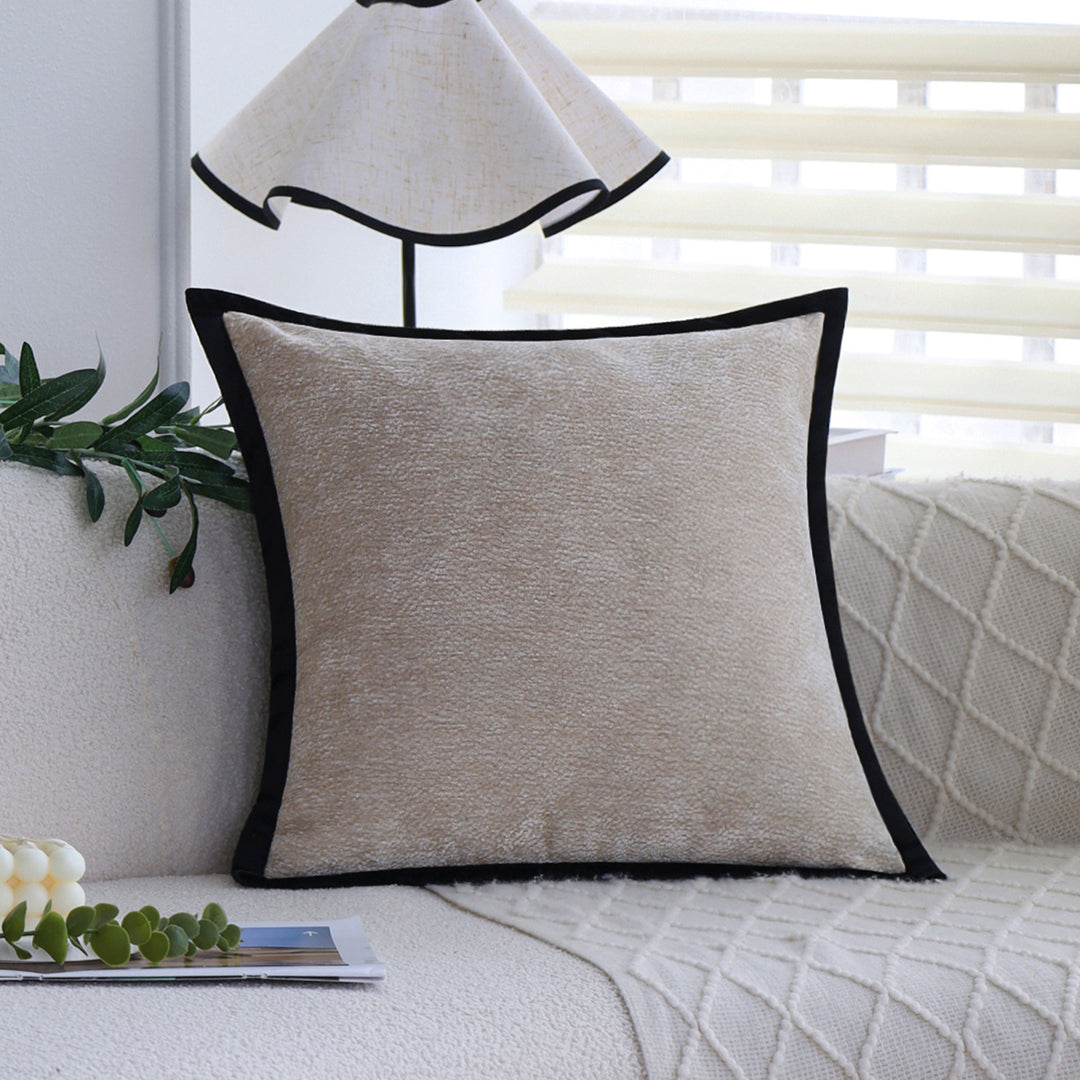 Square Decorative Cushion Cover with Soft Microvelours and Contrasting Piping Bowlift