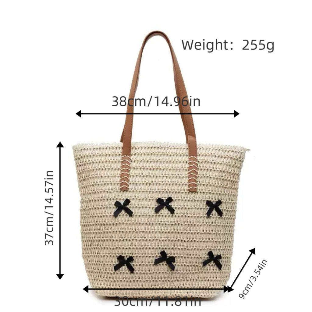 Trendy large beach bag with original bow appliqués Bowlift