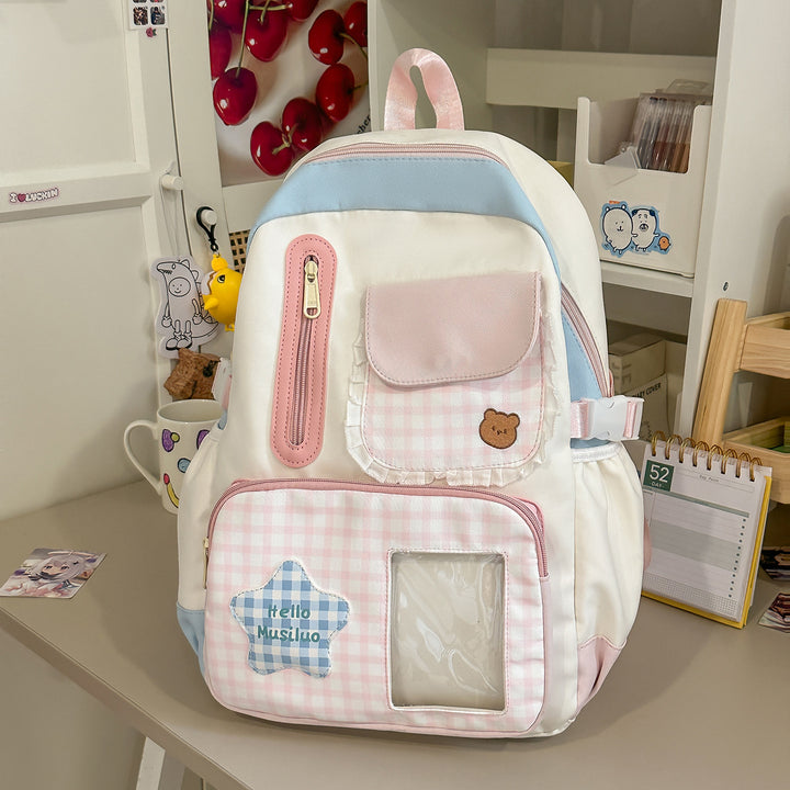 Stylish Gingham Print Backpack Bowlift