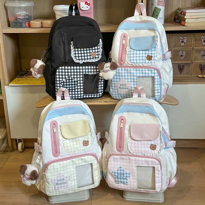Stylish Gingham Print Backpack Bowlift