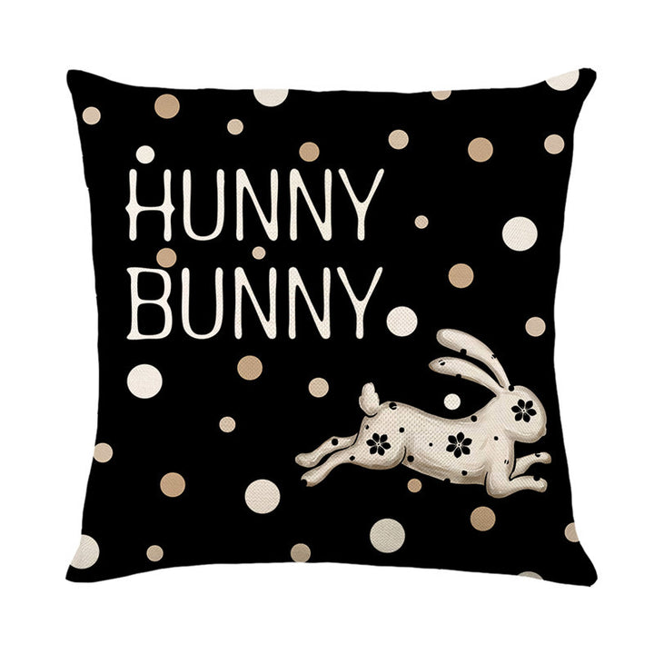 Square Linen-Texture Decorative Throw Pillow Cover with 'Hunny Bunny' Rabbit Print