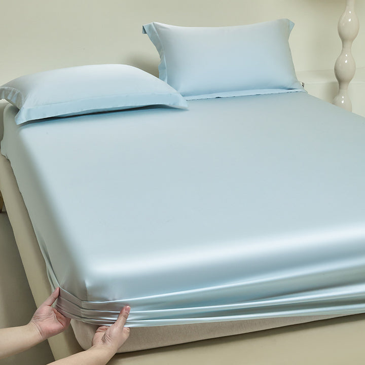 Silky satin fitted sheet set with extra deep pocket and pillowcases