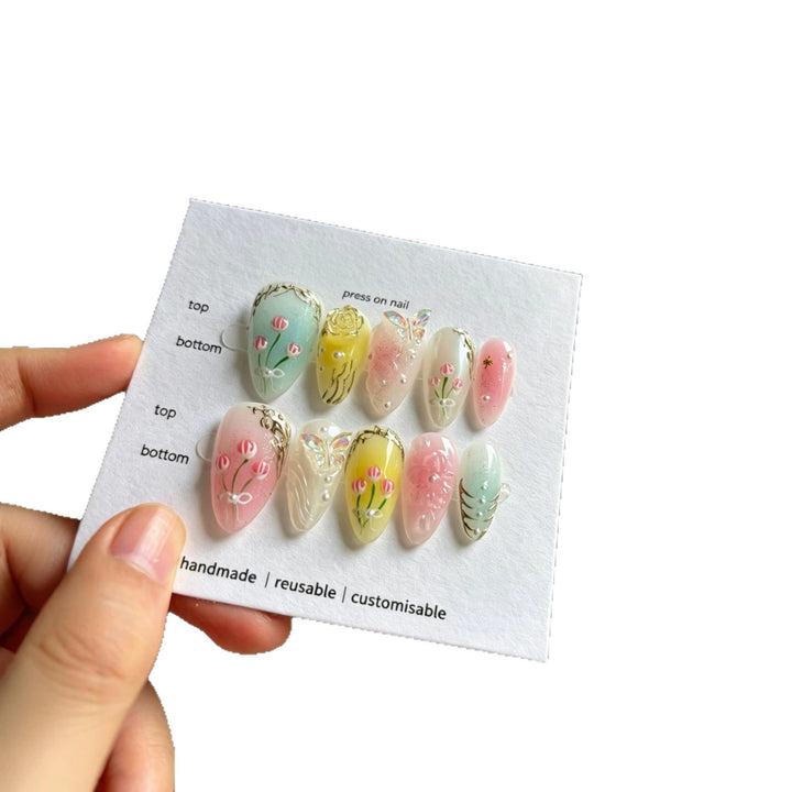 Artistic Floral Press-On Nail Design