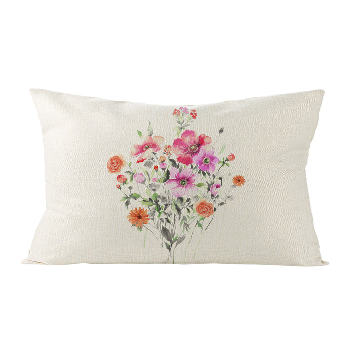 Botanical Watercolor Cotton-Linen Throw Pillow Cover