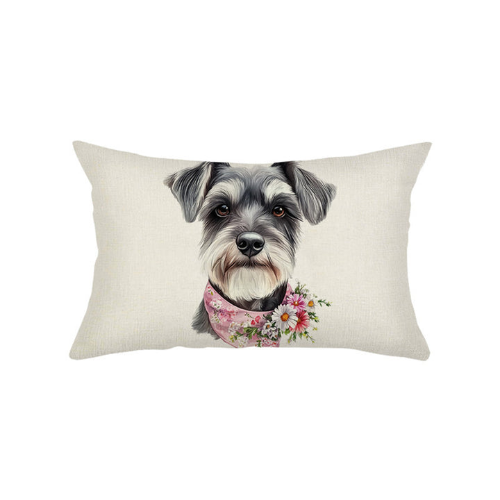 Rectangular Linen-Texture Decorative Throw Pillow Cover with Kitten and Wildflower Watercolor Print