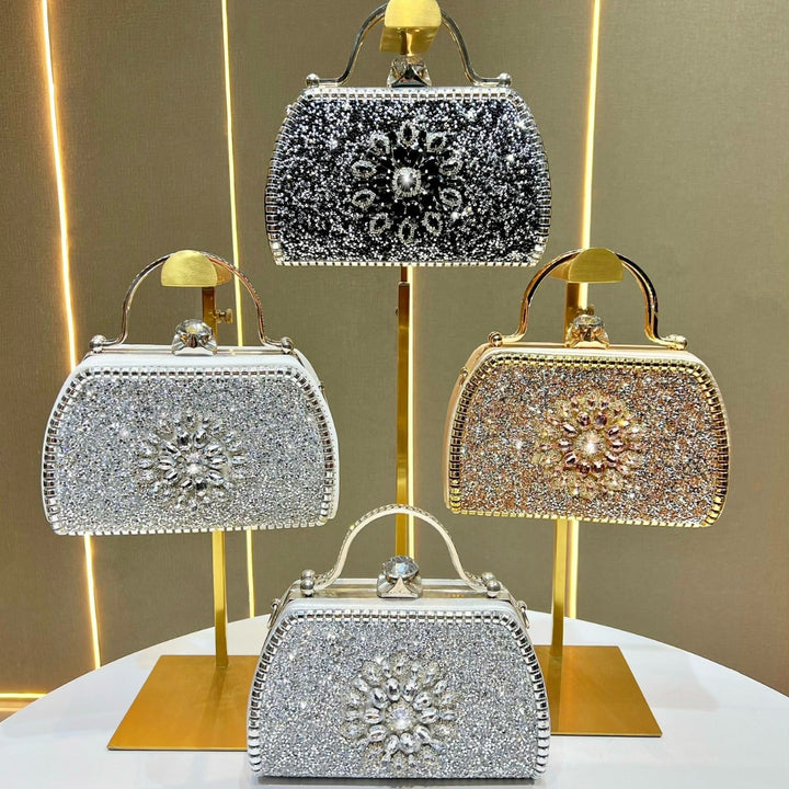 Vintage-Inspired Crystal-Embellished Handheld Clutch