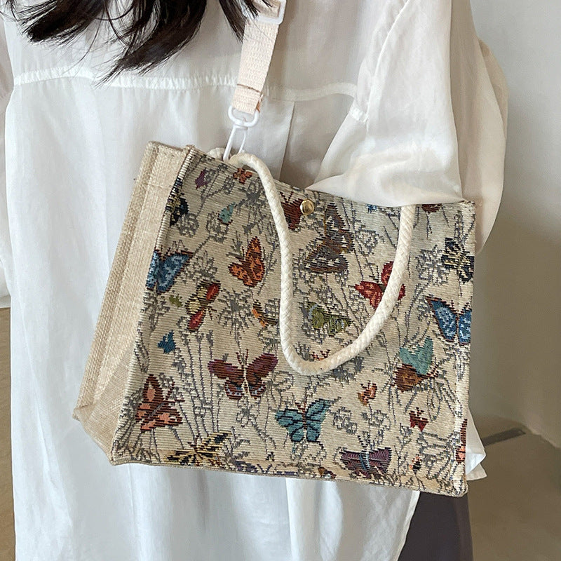 Floral Embroidered Canvas Tote Bag  1790616768