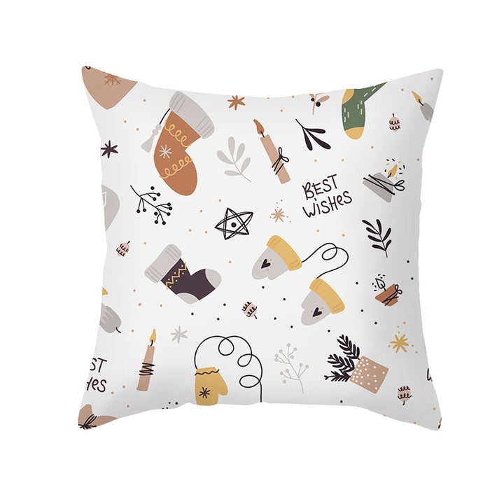 Festive Decorative Throw Pillow Cover with Reindeer Illustration
