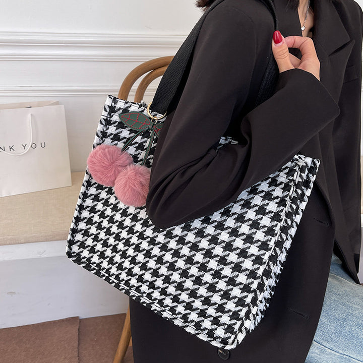 Charming Houndstooth Patterned Tote Bag