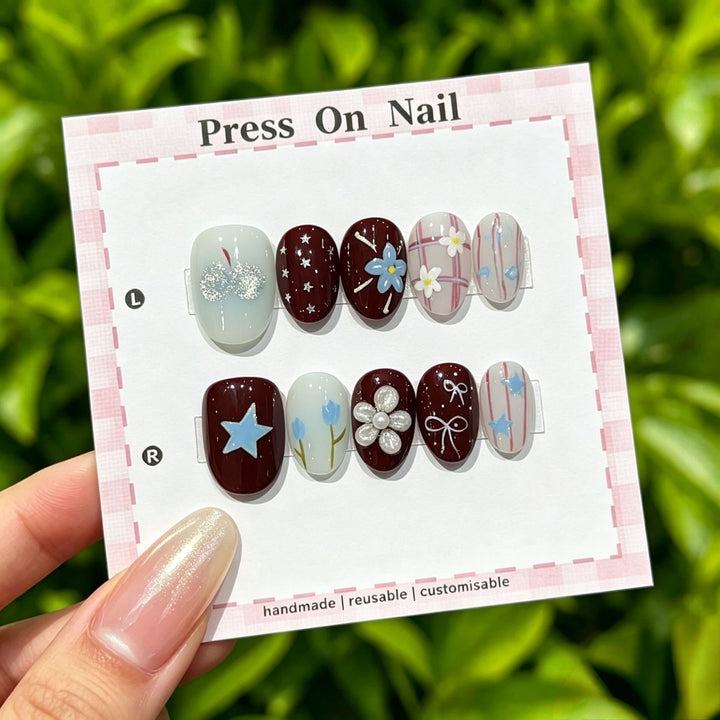 Elegantly Crafted Decorative Press-On Nail Art Set with Gem Accents