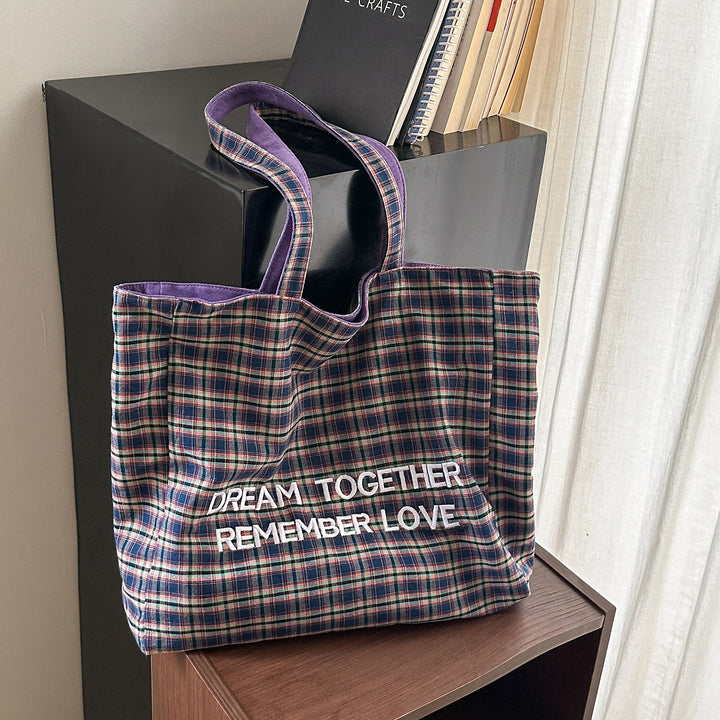 Plaid Patterned Tote Bag Bowlift
