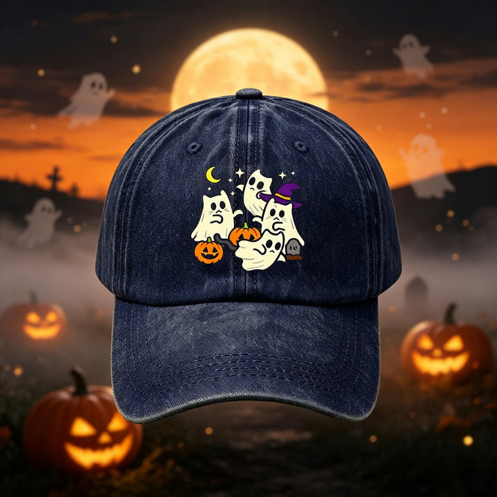Halloween Cartoon Ghost Embroidered Cotton Baseball Cap Bowlift