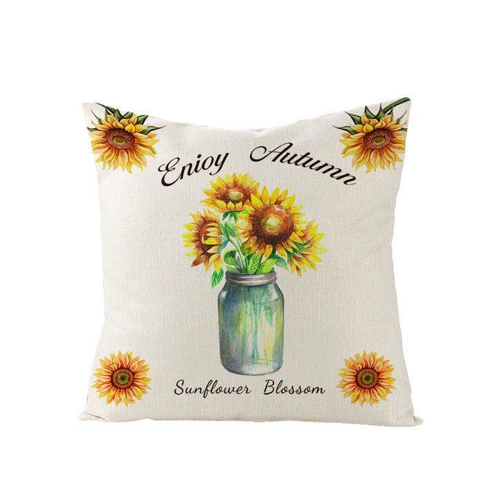 Autumn Linen-Blend Square Throw Pillow Cover with Hidden Zipper and 'Hello Autumn' Script