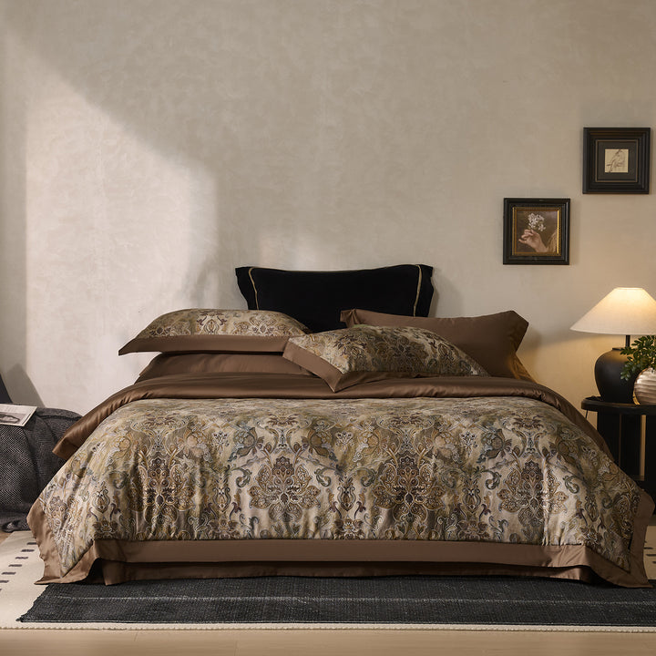 Paisley-Jacquard bedding set with satin border